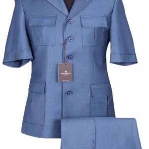 Safari Suit Fernando Bleu Acier Lane Biella - Luxe Stretch